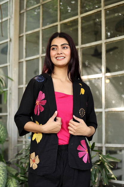 LURVI Premium Floral Embroidered Cotton Flax 3-Piece Coord Set