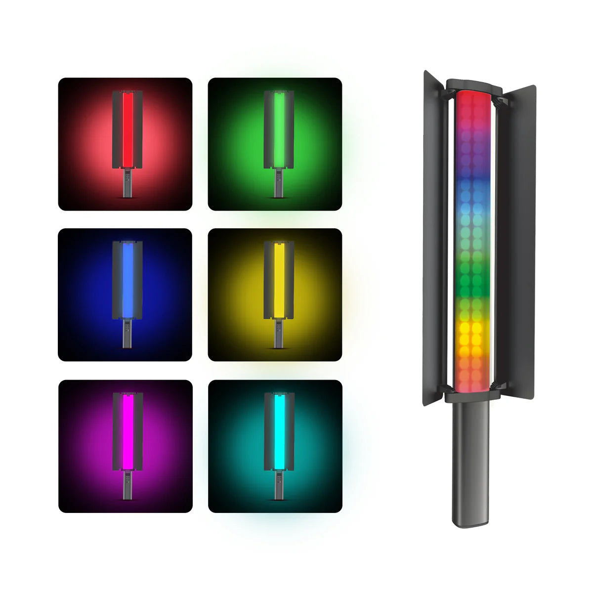 Digitek (DSL 27W RGB) 27W LED Stick Light Wand with Barndoor & Built-in Battery, 2500K-9900K + RGB, 5480 Lux, 24 FX Modes, CRI 95+, OLED Display, 0-360° HSI, Type-C Charging, For Photo & Videography
