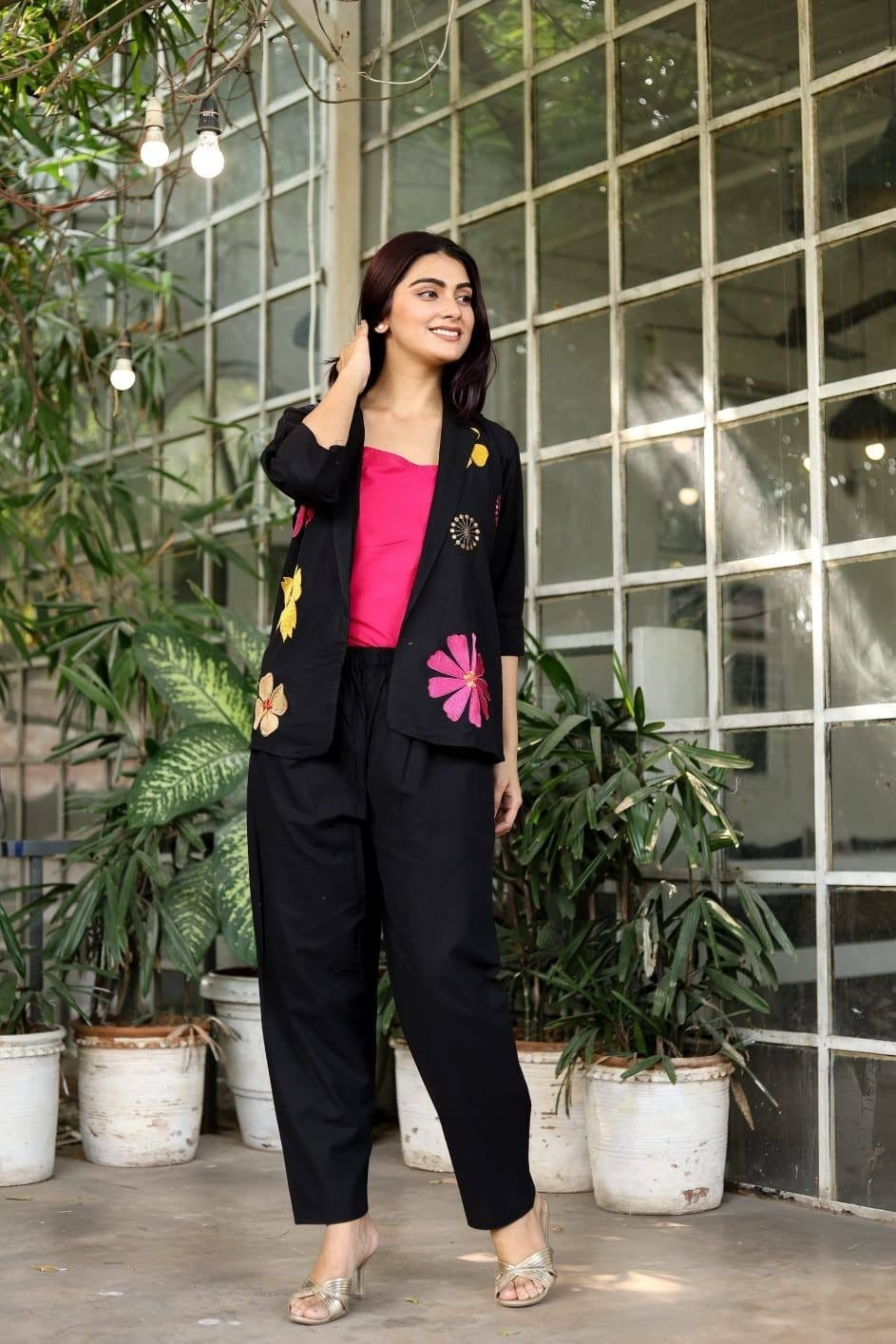 LURVI Premium Floral Embroidered Cotton Flax 3-Piece Coord Set